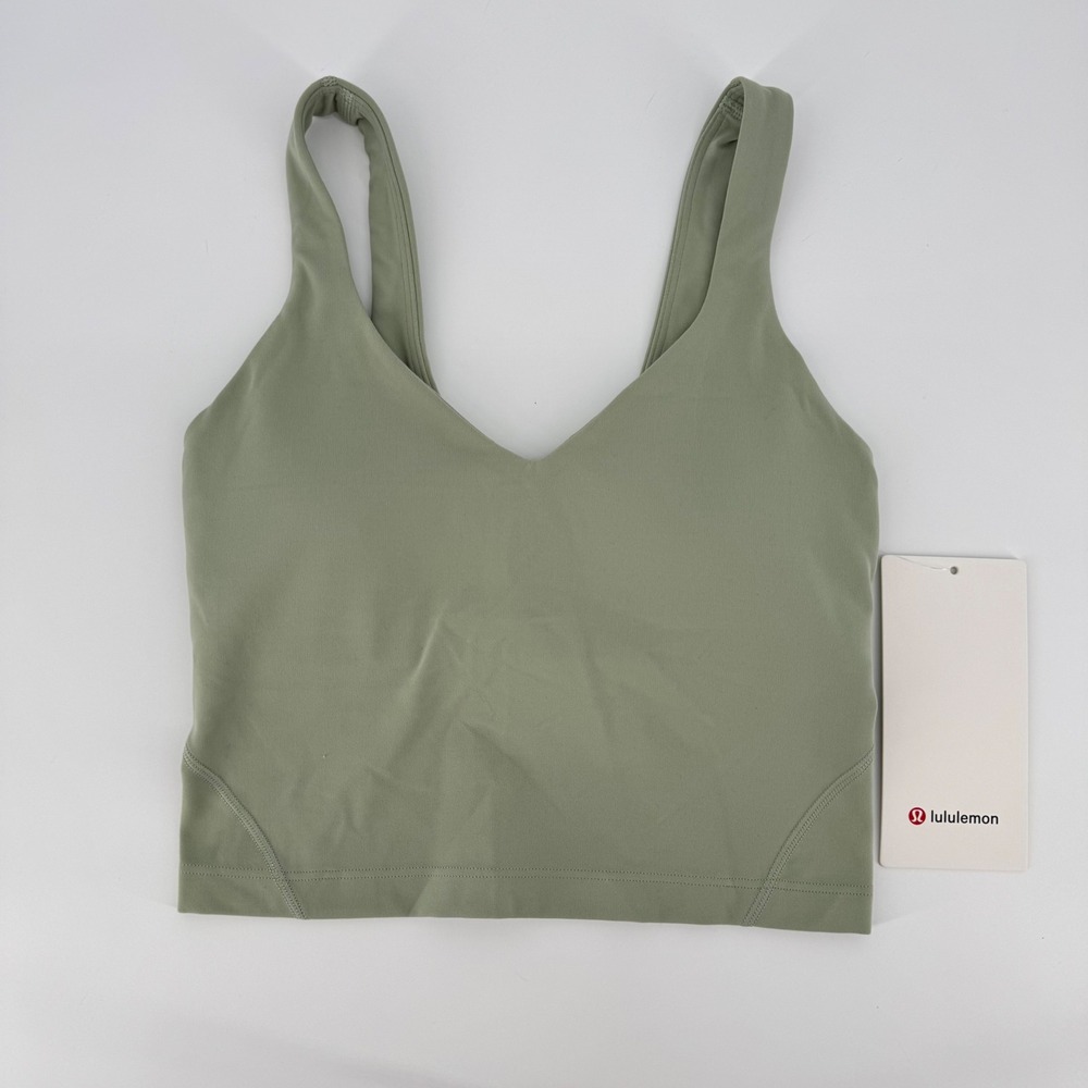 Lululemon Align Tank Top Fog Green Nulu Yoga Crop Bra LW1DUDS Size 2
